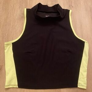 🆓 With $15 Purchase: Black & Neon Yellow Sleeveless Crop Top Mock Neck Large
